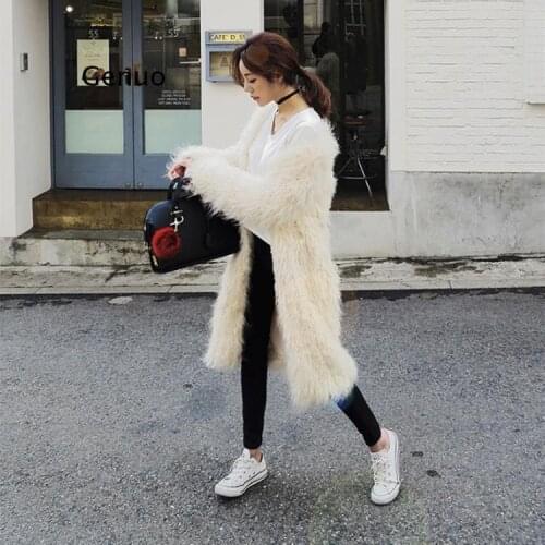 Winter New Fashion Womens Coats and Jackets Faux Fur Coat Long Sleeve Ladies Clothing Long Warm Fur White Overcote