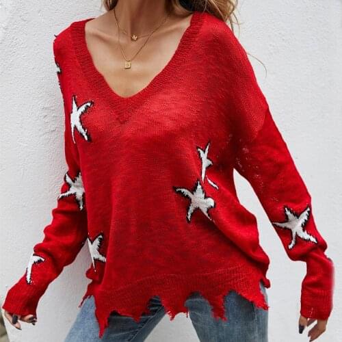 2021 Women Red Knitted Thin Sweater Fashion Oversized Pullovers Ladies Autumn Winter Loose Sweaters Korean Jumpers Sueter Mujer