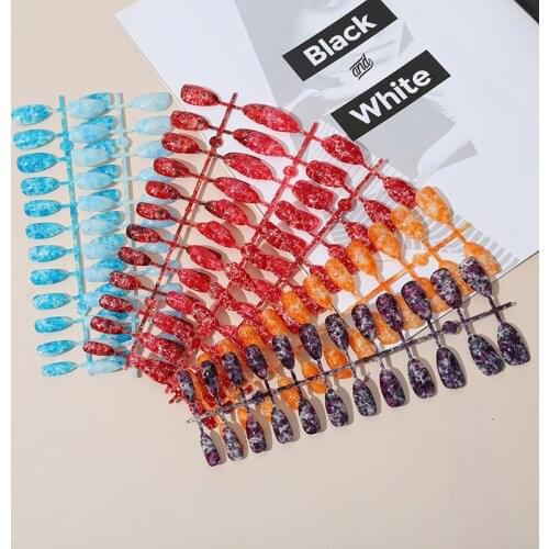 24pcs Marble Fashion Manicure Sharp Short Ballet False Nails Blooming Leopard Design Wearable Nail Patch False Nails Tools