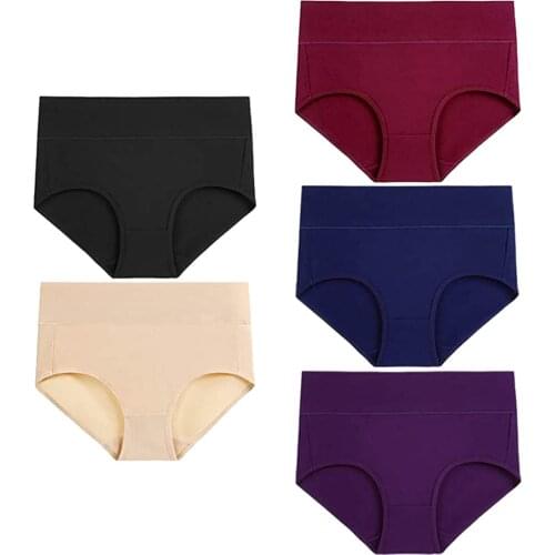 5Pcs Sexy Lingerie Boyshort Solid Women High Waisted Underwear Stretch Briefs Soft Full Coverage Panties Lenceria Sensual Mujer