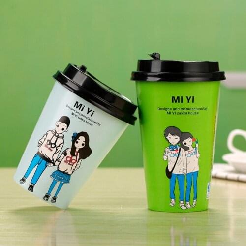 50pcs Valentines Day thick cartoon couple colorful paper cup disposable milk tea hot drink coffee juice packing cup with lid