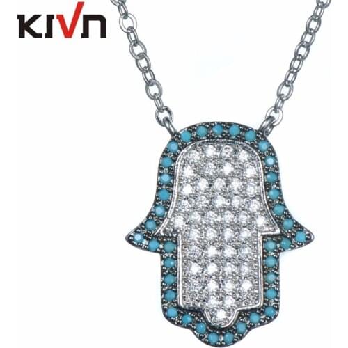 KIVN Jewelry Hamsa Hand Pave CZ Cubic Zirconia Womens Girls Bridal Wedding Pendant Necklaces Birthday Gifts 6pcs Lot Wholesale