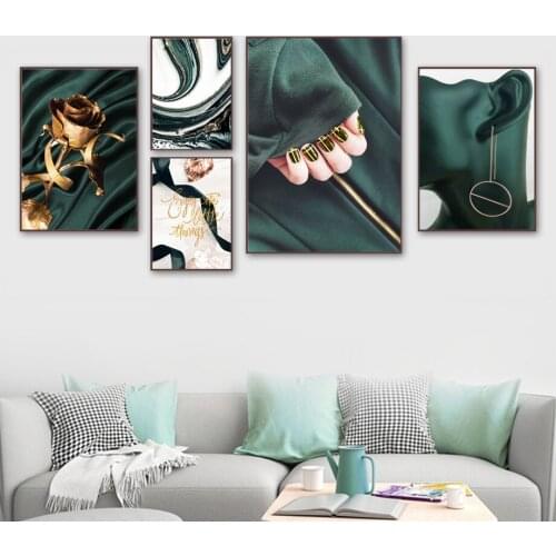 Abstract Green Swirl Nail Art Photos Rose Flower Wall Canvas Painting Nordic Posters and Prints Pictures for Living Room Decor