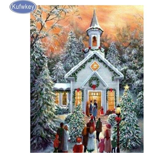 Diy diamond mosaic 5d diamond embroidery"christmas snow house"full square diamond painting cross stitch needlework decor sticker