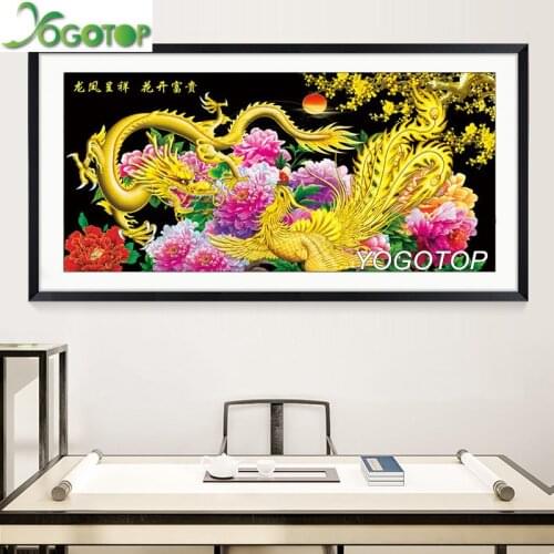 Large Chinese dragon diy diamond painting puzzle rhinestone Full mosaic diamant embroidery Decor Phoenix Peony flower YY3365