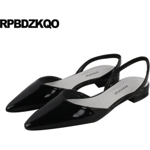 Pointed toe low heel black sandals work slingback large size designer shoes women luxury 2019 china patent leather breathable
