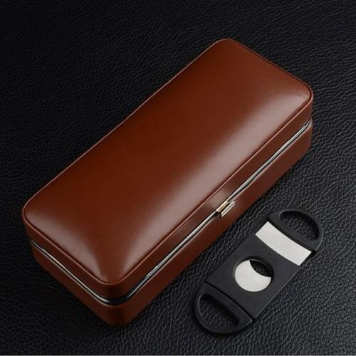 COHIBA Travel Cigar Case Cedar Wood Lined Leather Cigar Humidor Box Cigar Holder Mini Humidor with Cigar Cutter