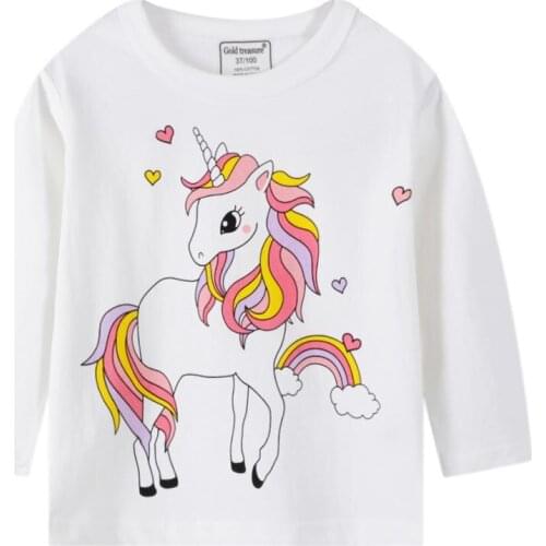 Autumn cartoon childrens T-shirt, new long-sleeved spring and autumn round neck, girls' T-shirt, pure cotton middle and small c