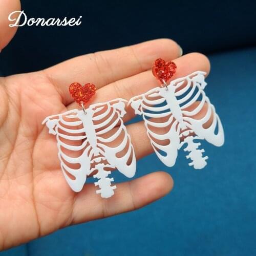 Donarsei Halloween Horror White Skeleton Acrylic Drop Earrings for Women Hallowmas Costume Cosplay Scary Skull Earring Party