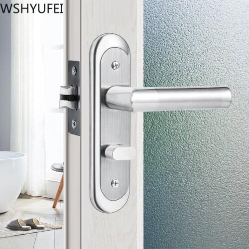 WSHYUFEI Stainless Steel Bathroom Restroom Keyless Door Locks Interior Door Handle Lock Security Mute Household Hardware Lock