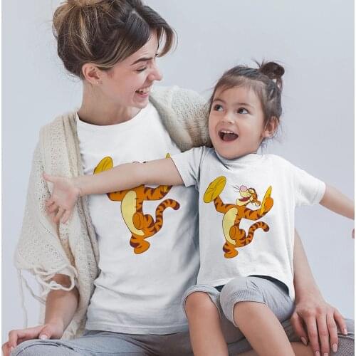 Family Matching Clothes Mother Father Daughter Son Kid T-Shirt Happy Tigger Print Clothes Mommy and Me Short Sleeve Tops