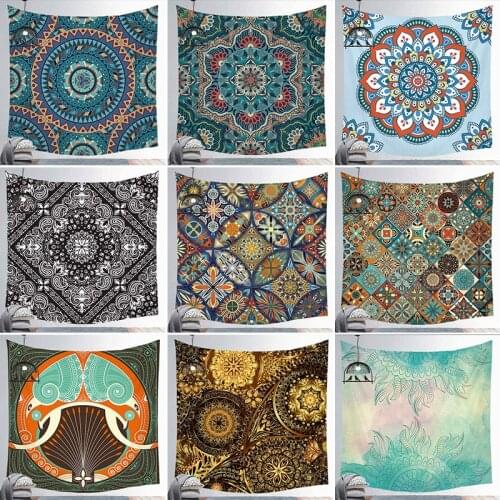 Polyester Tapestry Indian Mandala Tapestry Bohemia Hippie Psychedelic Peacock for Wall Hanging Decoration Bedroom Home Textile
