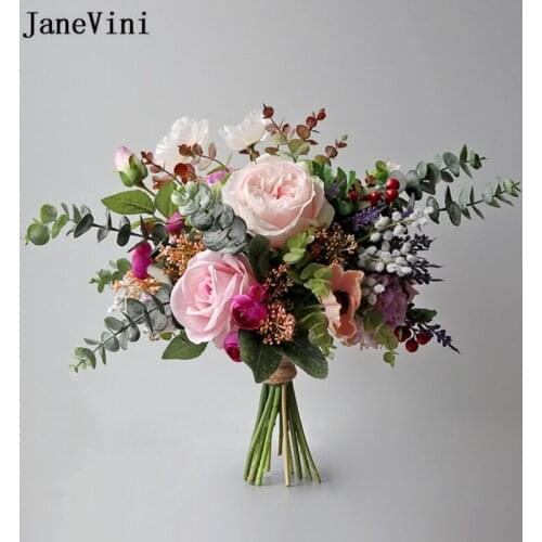 JaneVini 2020 Elegant Pink Peony Wedding Bouquets for Bride Artificial Silk Bridal Holding Flowers Bridesmaids Bouquet De Marie