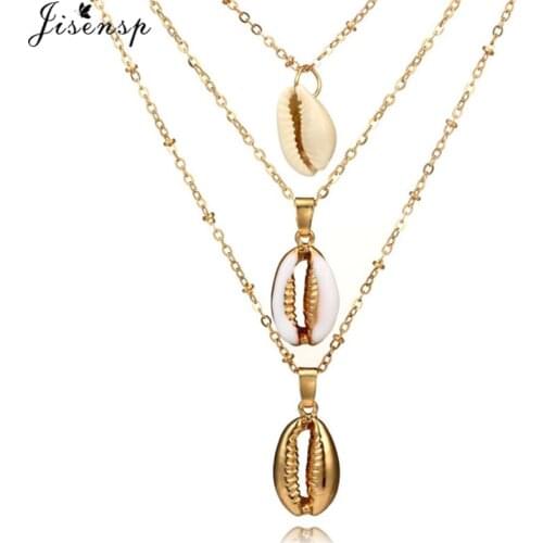 Jisensp 2020 Vintage Multi Layered Necklace Bohemian Natural Sea Shell Choker Chain Necklaces Summer Beach Jewelry Collar Female