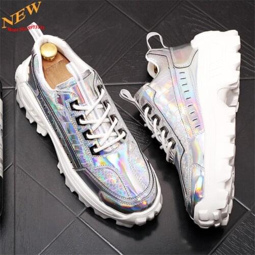 Laser Dazzle Colour Men Casual Shoes Flats Height Increasing Platform Designer Sneaker Zapatillas Hombre