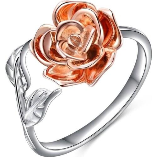 Fashion Women Jewelry Rose Flower 2 Tone Gold Color Bridal Rings for Wedding Engagement Adjustable Ring Set Gifts