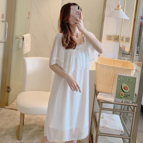Long White Sleepwear Women Plus Size Negligee Summer Vintage Lace Nightdress Ladies Elegant Japanese Nightgowns Sexy Hot Erotic
