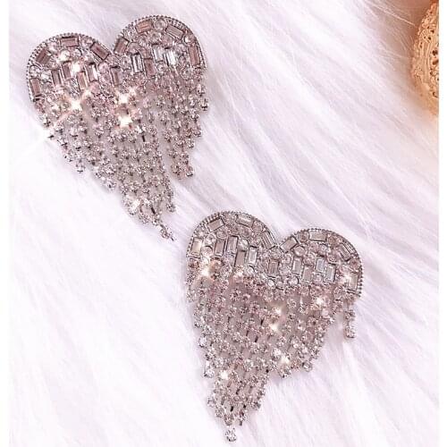 Mimiyagu korean new heart crystal drop earring for women shinning earring jewelry
