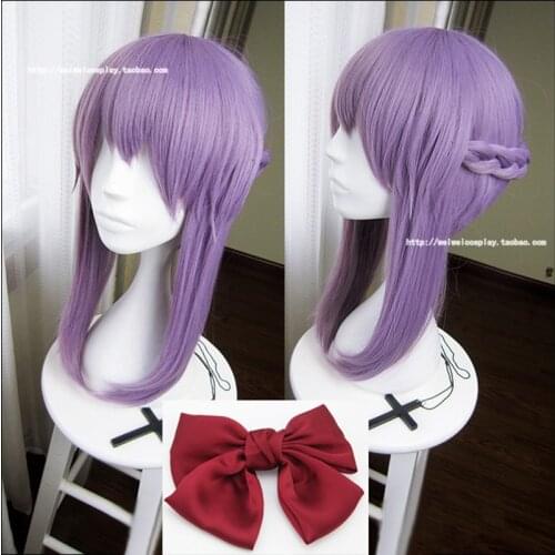 Anime Owari no Seraph Of The End Shinoa Hiragi Short Purple Braided Heat Resistant Hair Cosplay Costume Wig + Butterfly Hairpin
