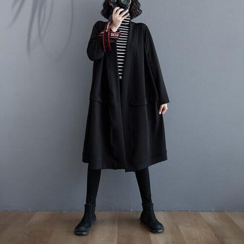 Plus Size Women Long Jacket Coat Lady Chic Long Sleeve Pockets Outwear Female Casual Loose Windbreakers Autumn Cardigan Coat