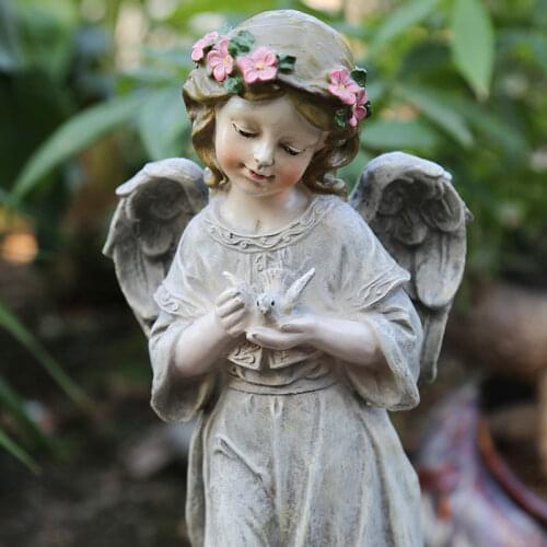European-style Retro Resin Angel Figure Sculpture Flower Fairy Wreath Pray Girl Statue Outdoor Villa Courtyard Gardening Landsca