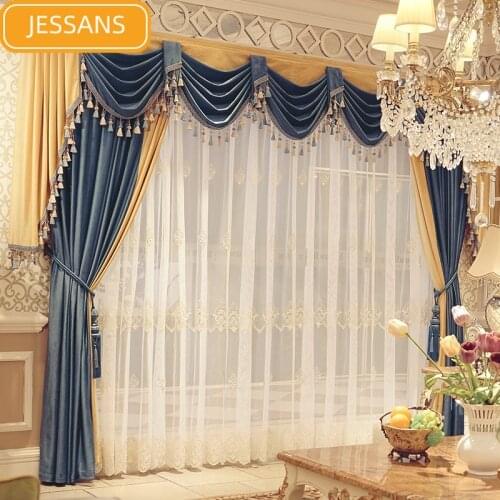 New European Style Retro Style Curtains Noble High End Swan Flannel Dark Thickened Blackout Curtains for Bedroom Living Room
