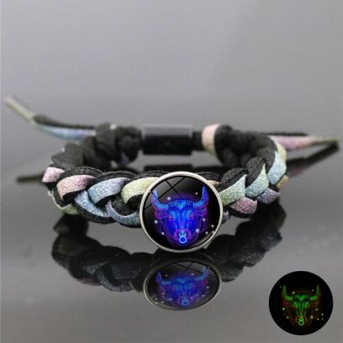 Luminous 12 Constellation Zodiac Sign Braided Rope Bracelet Cancer Virgo Aries Woven Handmade Jewelry Men Women Fashion Bracelet