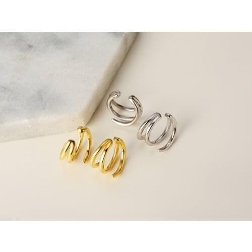 ONLY 1PC 100% real. Authentic 925 Sterling silver White/ Gold Multi-Rows Trip-Layered Clip Earrings (No pierced) TLE1029