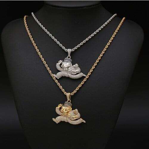 Hip Hop Prong Settting AAA CZ Stone Bling Iced Out Cartoon Character Pendants Necklaces for Men Rapper Jewelry Gold Silver Color