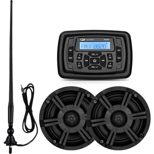 Waterproof Marine Audio Stereo Bluetooth Boat Radio Receiver Car MP3 Player+6.5" Marine Speakers+AM FM Antenna For RV ATV Yacht