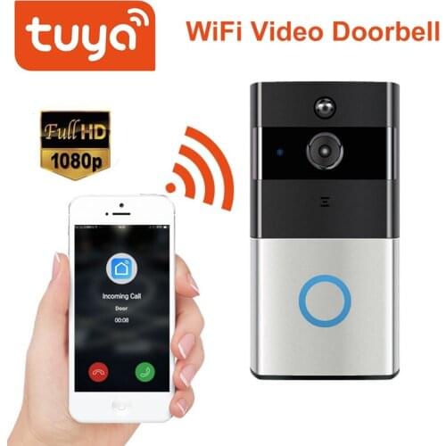 WiFi Video Doorbell 1080P Tuya APP Smart Doorbell Security Alarm Camera Door with PIR Motion Detect Twoway Intercom Doorbells