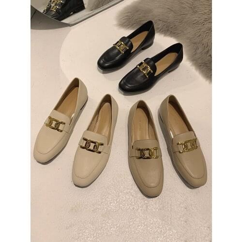 Womens leather shoes spring 2021 new fashion casual low-heeled soft loafers