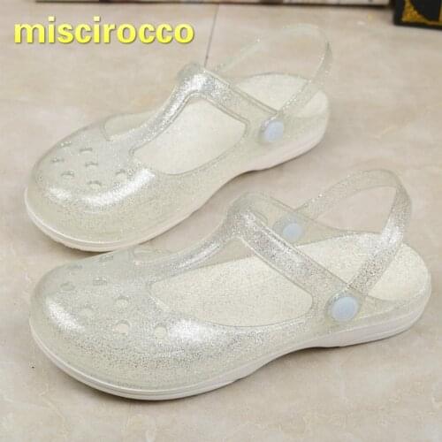 Womens Shoes Womens Sandals Bright Crystal Jelly Shoes Summer Slippers Hole Shoes Leisure Beach Shoes Girls Slippers