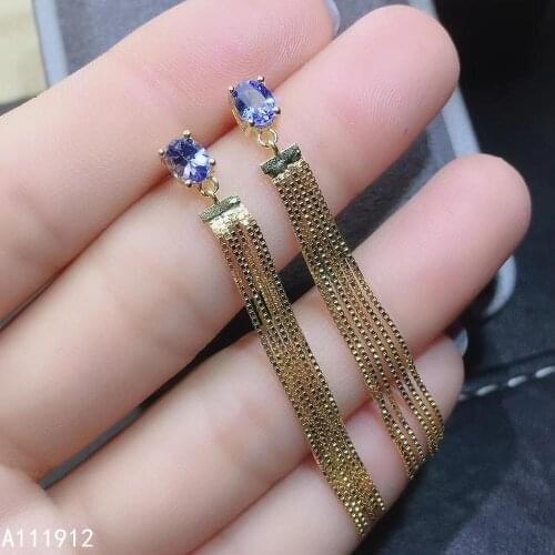 KJJEAXCMY fine jewelry natural Tanzanite 925 sterling silver women earrings Ear line support test popular