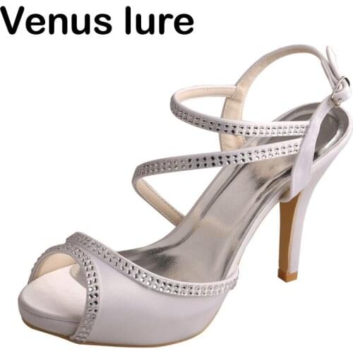 Venus lure Platform Heel Crystal White Slingback Sandals for Women Wedding Open Toe