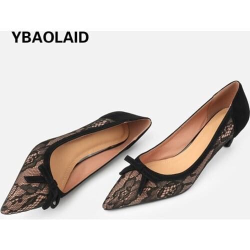 Black Sheepskin Lace High Heel Womens Shoes 2021 New French Style Retro Pointed Bow Stiletto Heel Temperament Single Shoes