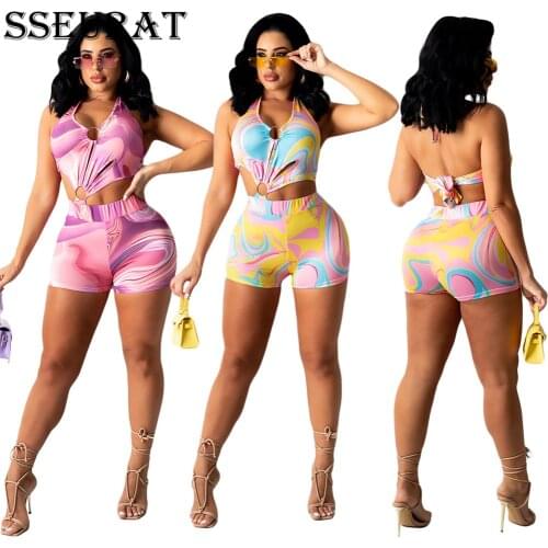 SSEURAT Women Playsuit Print Sleeveless Hollow Out Bandage Stretchy Bodycon Playsuits Sexy Rompers Summer