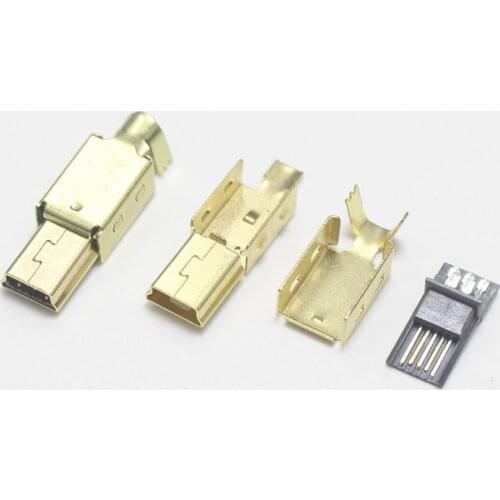 1set Mini USB 5 Pin Welding Male jack Plug Gold Plated 180 Degrees Connector 3 in 1 DIY Black Plugs Terminals