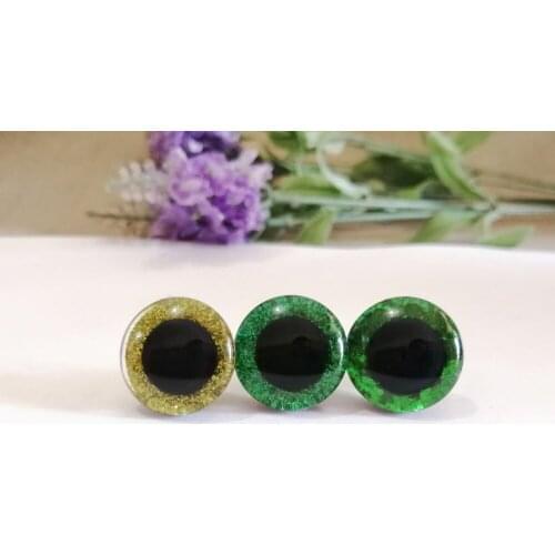 100pcs/lot new items 16mm/20mm/25mm trapezoid plastic clear safety toy eyes +green glitter color +white washer for diy doll