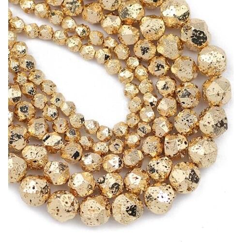 14 Gold Faceted Round volcanic rock lava Natural Stone Spacers Loose Beads For Jewelry Making 6/8/10/12mm DIY Bracelet wholesale