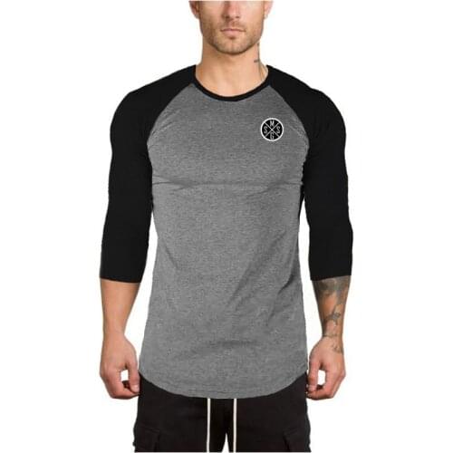 2020 Casual Fashion Mens Slim T-shirt Print Design Long Stylish Luxury O Neck Fitness 3/4 Sleeve T-shirt Clothing Bodybuilding