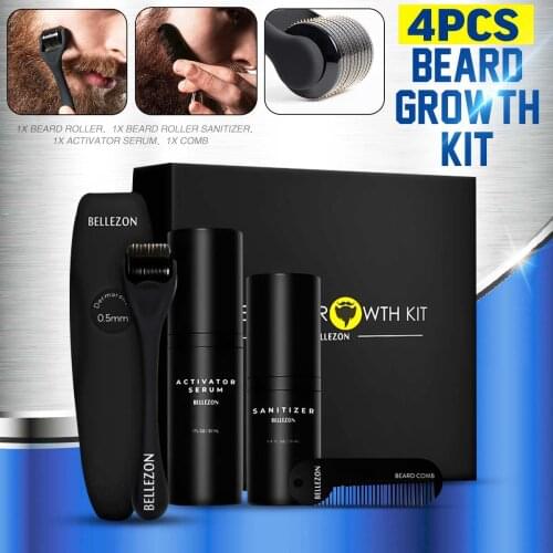 4 Pcs/set Men Beard Growth Kit Hair Growth Enhancer Thicker Oil Nourishing Leave-in Conditioner Beard Grow Set with Comb