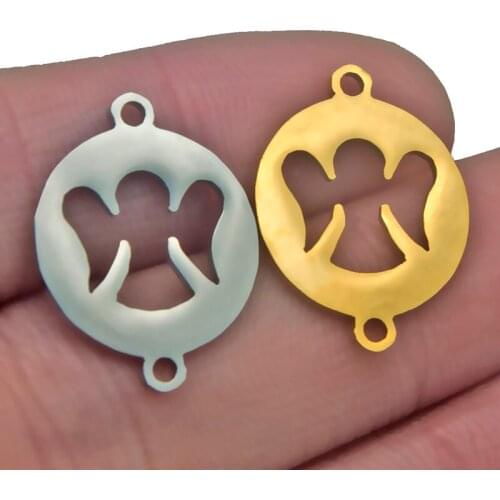 5pcs/lot Stainless Steel Gold Angel Wings Connector Charm Handicraft Jewelry Making Necklace Crafts Findings Wicca Aka Sorority