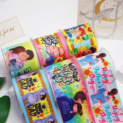 DIY Cartoon Fathers Day Printed Grosgrain Ribbon For Craft Supplies Sewing Accessories 5 Yards. 53189