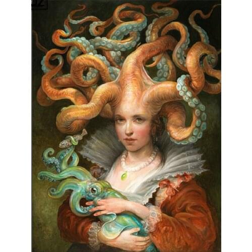 Full Drill Diy Diamond Painting Cross Stitch Square Diamond Mosaic Diamond Embroidery Abstract octopus woman Needlework Craft