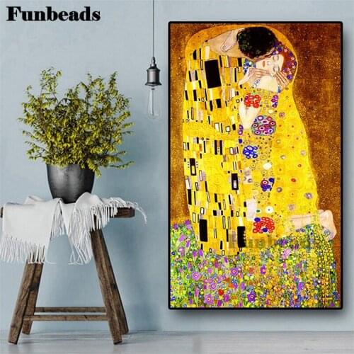 Diamond Painting Gustav Klimt Kiss Rhinestone Full Square round Diamond Embroidery Portrait Crystal Mosaic Handmade Hobby FF4153