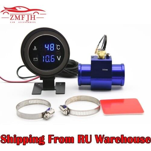 New 2 In 1 LCD Digital Gauge Water Temp +Voltage Meter with 1/8NPT Water Temp Sensor Universal Car Truck Moto Meter Fit 12V/24V