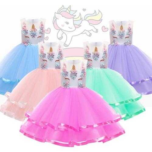 Children Clothing Baby Girl Unicorn Dress Summer Girl Sleeveless Mesh Unicorn Dress Kids Princess Party Halloween Costume 3-10T
