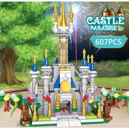 Disney world park building block Disneyland mini scene 12in1 Fairytale castle model assemble brick educational toy for girl gift