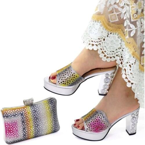 Doershow Italian Shoe and Bag Set New Women Shoes and Bag Set In Italy silver Color Italian Shoes with Matching Bags!SBA1-11